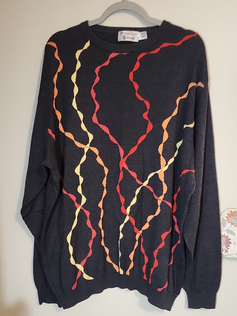 Vintage St. Croix black knit crewneck sweater Abstract Pattern 2XL T